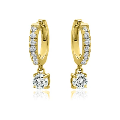 14ct gold plated Clear CZ Round Huggie Hoop Drop Earrings for women - Image 1 of 4