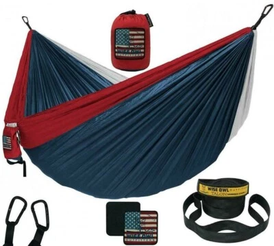 Wise Owl Outfitters Camping Portable Hammock Tree Straps Liberty USA Double Plus - Image 1 of 2