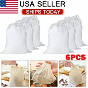 6Pcs Organic Nut Milk Bag Reusable Food Strainer Brew Coffee Cheese Cotton Cloth - Picture 1 of 11