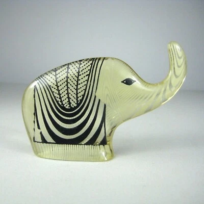 Abraham Palatnik Lucite Elephant Op Art Black White Figurine Sculpture Small 4in - Image 1 of 4