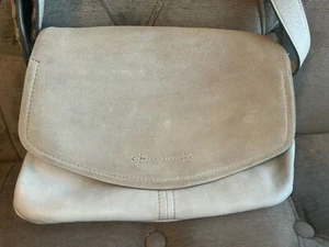 Lucky Brand Leather Adjustable Handbag Crossbody Purse Suede Fold Over Taupe - Picture 1 of 13