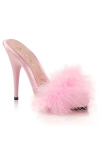 Fabulicious POISE-501F Baby rosa Satin/Marabou Pelzschuhe UK8 - Bild 1 von 4