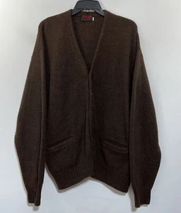 Shetland Wool Blend Brown Men 3X Cardigan Sweater Pockets - Picture 1 of 8