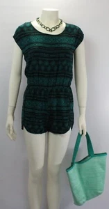 Ambiance Apparel Women's Black Green Geometric Open Back Dress Romper - Picture 1 of 11