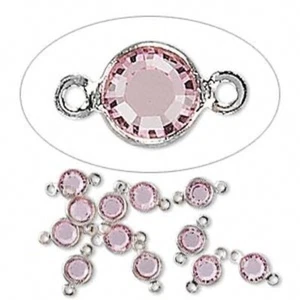 12 Silver Plated Brass 4.0-4.1mm Links with Swarovski Lt Rose Pink Crystals * - Picture 1 of 1