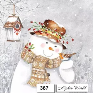 (367) TWO Paper LUNCHEON Decoupage Art Craft Napkins - SNOWMAN WINTER CHRISTMAS - Picture 1 of 3