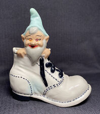 Vintage Gnome In Boot Planter Black White Mint Colors