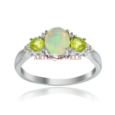 Natürlich Opal & Peridot Edelstein Mit 925 Sterlingsilber Ring für Damen #3257 - Bild 1 von 4