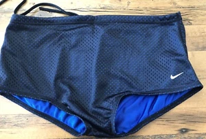 Nike Swim WAYNE Mens Size 30 Black Blue Mesh Swim Briefs Lined Drawstring - Picture 1 of 6