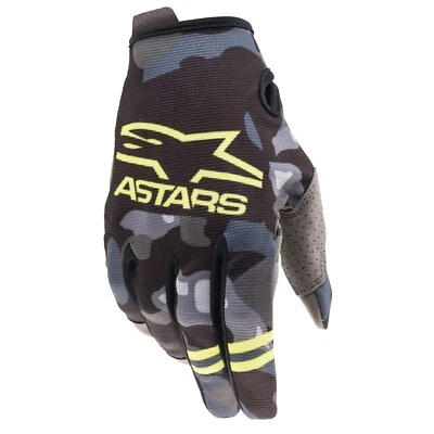 YOUTH KIDS CHILDS ALPINESTARS RADAR MOTOCROSS MX GLOVES - GREY CAMO YELLOW FLOU - Image 1 of 4