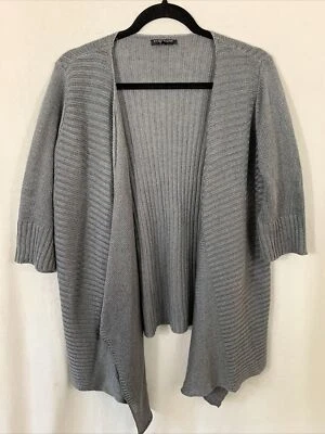 Cárdigan Suéter Eileen Fisher Cortina Frontal Cascada Gris Lino Seda Tejido Talla MP Foto 1 de 4