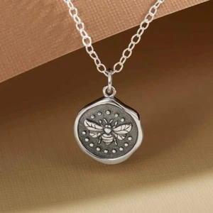 Collar de abeja con sello de cera de plata de ley de 18 pulgadas - Imagen 1 de 4