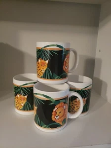 Vintage Otagiri Ackerman Lion Leopard Antelope Jungle Mug Cup Set of 4 - Picture 1 of 8