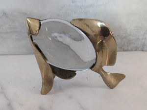 Vintage MCM Glas Fisch Skulptur mit Messing Akzenten ohne Sockel - Bild 1 von 7