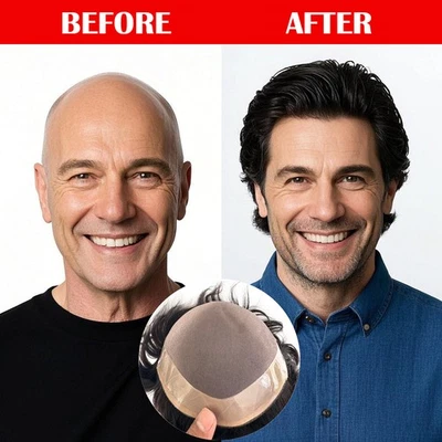 Sistema de reemplazo de cabello humano para hombre postizos duraderos fino mono poli piel toupee Foto 1 de 4