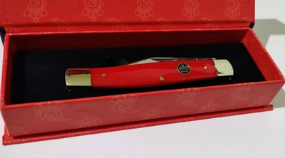 ANTIGUAS NAVAJAS DE BOLSILLO REINA ROJAS NAVAJA DE BOLSILLO DE CAZA CON VITRINA ¡2 HOJAS!!! Foto 1 de 4