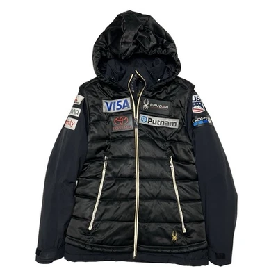Spyder Women's US Ski Team Puffer Jacket With Liner Size 10 Black Sponsor Patch - Image 1 of 4