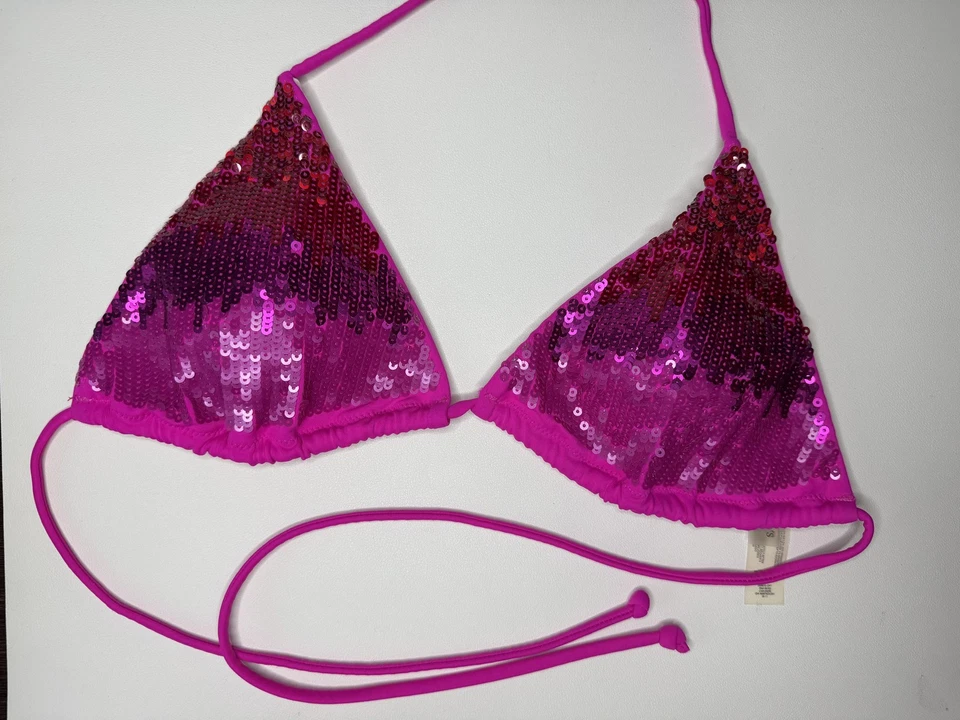 Victoria's Secret 比基尼上衣女式中号粉色亮片三角泳装 — 第 1/4 张图片