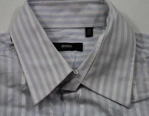 HUGO BOSS Camicia di Affari Celeste Bianco Strisce Lunghe Gr.42 Come Nuova # - Immagine 1 di 1