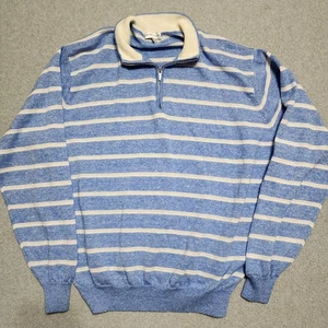 Maglione Peter Millar misto lana merino lino quarto zip blu bianco righe XL - Foto 1 di 9
