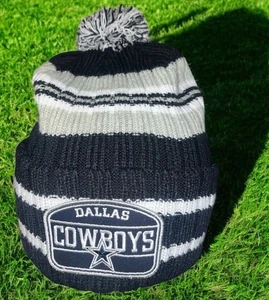 Dallas Cowboys NFL Pom Knit Winter Beanie Hat '47 Brand Cuffed Striped Cap NWT - Picture 1 of 8