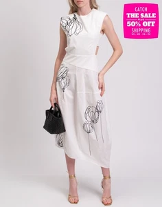 RRP€937 TIBI Trapeze Midi Sheath Dress US4 UK8 IT40 S White Floral Silk Lined - Picture 1 of 9