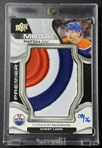 CONNOR MCDAVID 2022-23 UPPER DECK PREMIER MEGA GAME-USED CHEST LOGO PATCH 08/26 - Picture 1 of 2