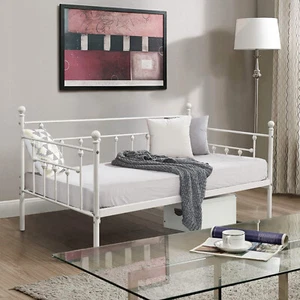 Metal Daybed Frame Twin Size with Headboard Heavy Duty Slats Platform Sofa Bed - Picture 1 of 18