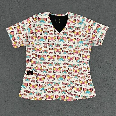 WonderWink Scrub Top Womens Medium Multicolor Butterfly Workwear Nurse Mom - Image 1 of 4