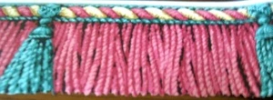  WALLPAPER BORDER Victorian Rope Pink Green Tassel Tassle Fringe Bullion Wall  - Picture 1 of 2