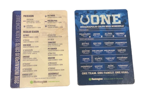Lot of 2 Indianapolis Colts NFL Football 2015 and 2016 Season Schedule Magnets Cover