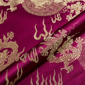 Chinese Brocade Fabric Dragon Design Costume DIY Silky Satin Retro 1M Cloth Soft - Picture 1 of 15