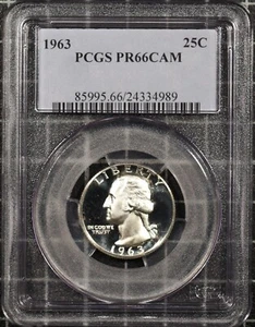 1963 PCGS PR66 cameo Washington quarter proof obsoleto argento tipo USA moneta gemma - Foto 1 di 6