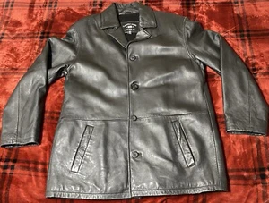 Vintage U.S. Polo Association Men's Soft Black Leather Coat 4 Buttons Medium - Picture 1 of 9