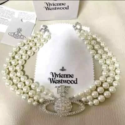 Vivienne Westwood Necklace Triple Pearl Choker Silver and  gold   IN BOX  UK - Image 1 of 2