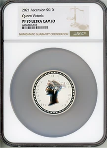 2 Oz NGC PF 70 2021 Queen Victoria Bonomi UK Ascension Island Coin BRITAIN 1837 - Picture 1 of 2