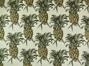 Tessuto stampato "Ananas" unico e divertente. Abbronzatura Oro Verde. 1 iarda +15". F-234 - Foto 1 di 10