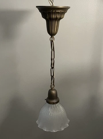 Wired Single Brass Pendant Light Fixture Nice Scalloped Shade 5A Cover