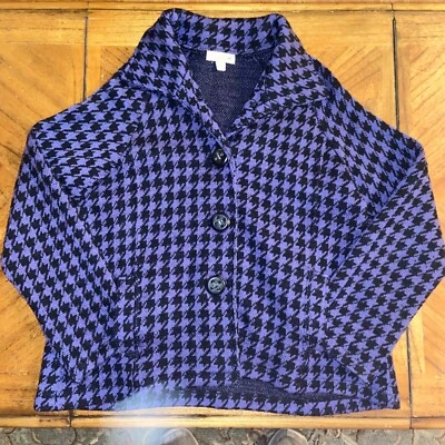 Coldwater Creek Size PM Purple Black Houndstooth Check Wool Cardigan Sweater - Image 1 of 4