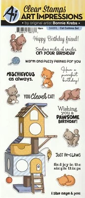 Прозрачные марки Art Impressions KITTY CAT CUBBIES 79873 НОВЫЕ! БЫСТРАЯ БЕСПЛАТНАЯ ДОСТАВКА! - Изображение 1 из 2