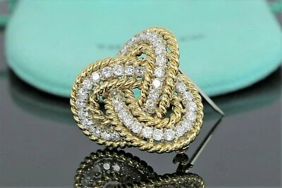 Broche prendedor cuerda entrelazada diamante redondo oro 18K raro vintage de Tiffany Co $20K Foto 1 de 4