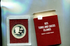 1975 TURKS AND CAICOS ISLANDS COLUMBUS 10 CROWN SILVER PROOF COIN 2292T - Picture 1 of 1