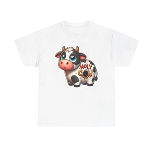 Holy Cow Unisex Heavy Cotton Tee, Funny T-Shirt, Cute Cow Shirt, Animal Lover - Picture 1 of 12