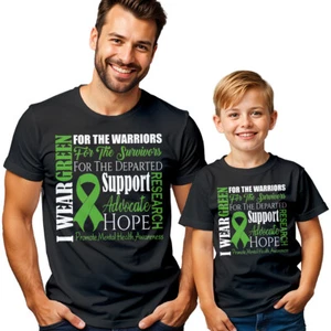 Mens Kids Green Ribbon Support Mental Health Awareness T-Shirt Tee Anxiety #MHA - Picture 1 of 30