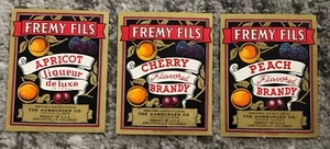 Brandy Label Lotto Vintage Set di 3 Originali Albicocca Ciliegia Pesca Anni 30 Fremy Fils - Foto 1 di 3