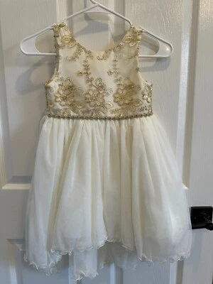 American Princess Beautiful White Dress w/ Gold Embroidered Tulle + Belt Size 6 - Image 1 of 4