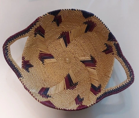 Vtg Hand Woven Breadbasket Purple Tan Bluish Grey Cover