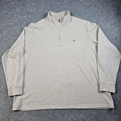 Sudadera para Hombres Vineyard Vines 3XB Beige 1/4 Cremallera Preppy Logo de Ballena Pullover Foto 1 de 4