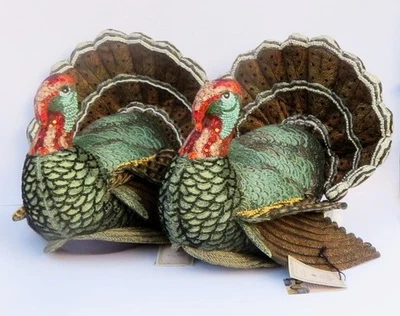 TWO John Derian Target Beaded & Sequined Turkey Shaped Pillows - Image 1 of 4