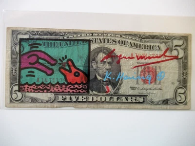 A. WARHOL/K. HARING/J.M. BASQUIAT: 5Dollar 3x ORIGINAL SIGNIERT, AMTL. ST. 1977 - Bild 1 von 4